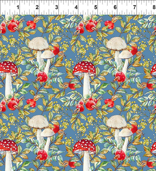 Hedgehog Hollow Mushrooms Blue 7HH-1 Cotton Woven Fabric