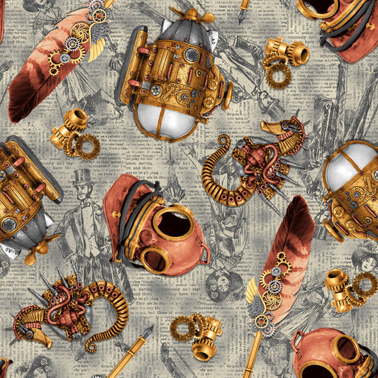 Alternative Age by Urban Essence Nautical Elements Gray    2324-90 Cotton Woven Fabric