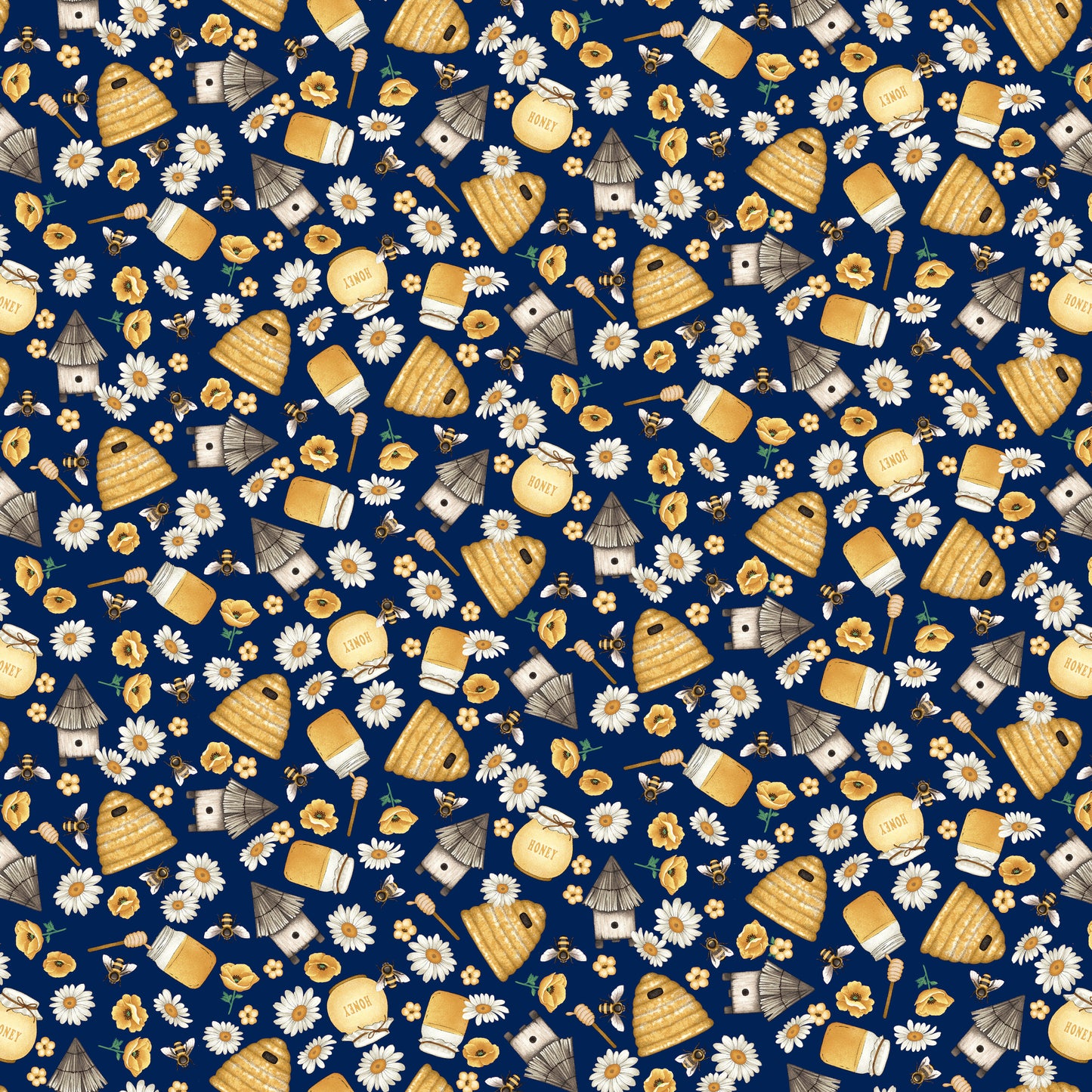 Bee All You Can Bee by Art Loft Novelty Dark Blue    6949-77 Cotton Woven Fabric