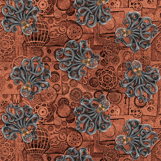 Alternative Age by Urban Essence Octopus & Gears Rust    2323-85 Cotton Woven Fabric