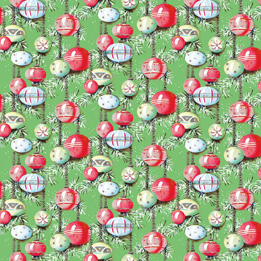 Christmas Joy by Cottage Mama Ornaments Green    C12251R-GREEN Cotton Woven Fabric