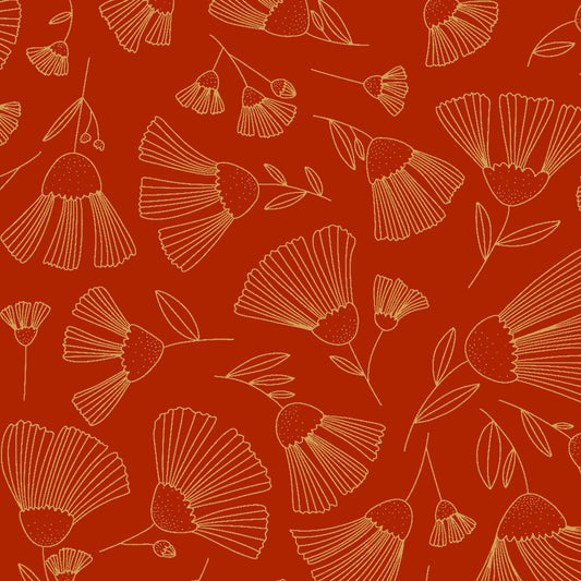 Midnight Flora by Melissa Lowry Outlined Flowers Light Red Y3389-4 Cotton Woven Fabric