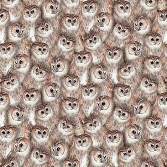 Night Owls by Kathleen Francour Owl Clutter Taupe    6984-39 Cotton Woven Fabric