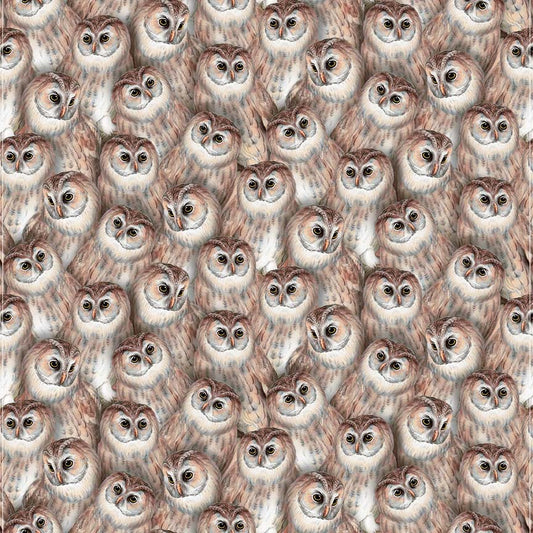 Night Owls by Kathleen Francour Owl Clutter Taupe 6984-39 Cotton Woven Fabric