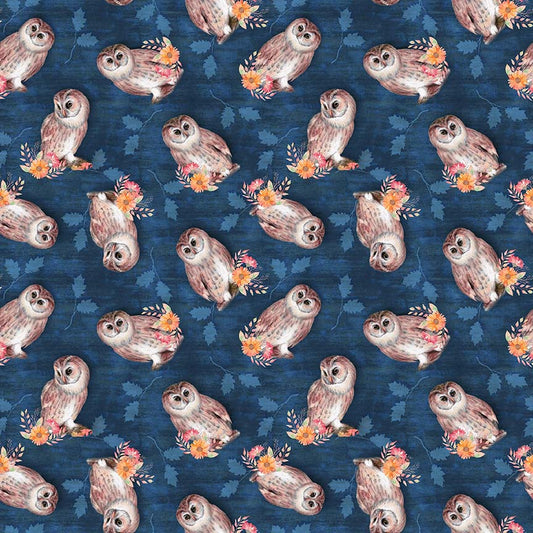 Night Owls by Kathleen Francour Owl Navy 6985-77 Cotton Woven Fabric