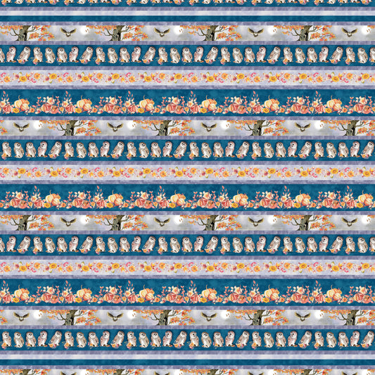 Night Owls by Kathleen Francour Owl Stripe Navy 6983-77 Cotton Woven Fabric