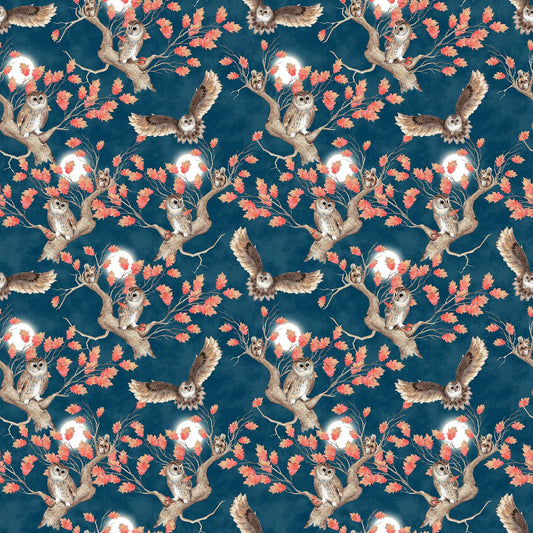 Night Owls by Kathleen Francour Owls on Trees Navy 6982-77 Cotton Woven Fabric