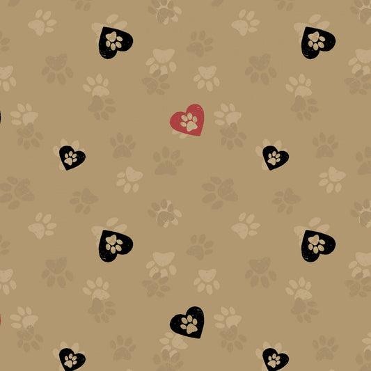 Wigglebutts by Dan DiPaolo Paws & Hearts Caramel Y2842-65 Cotton Woven Fabric