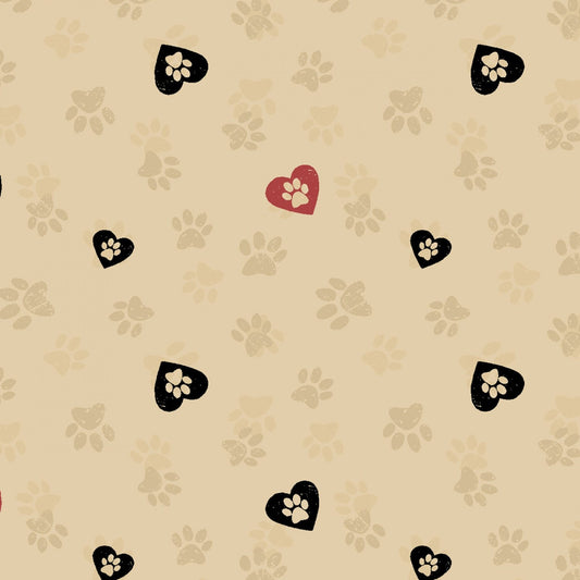 Wigglebutts by Dan DiPaolo Paws in Hearts Khaki Y2842-12 Cotton Woven Fabric