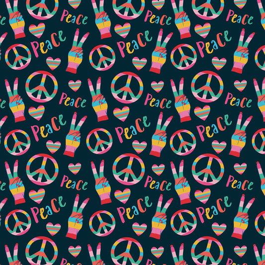 Bright Love by Lisa Whitebutton Peace Black 120-22649 Cotton Woven Fabric