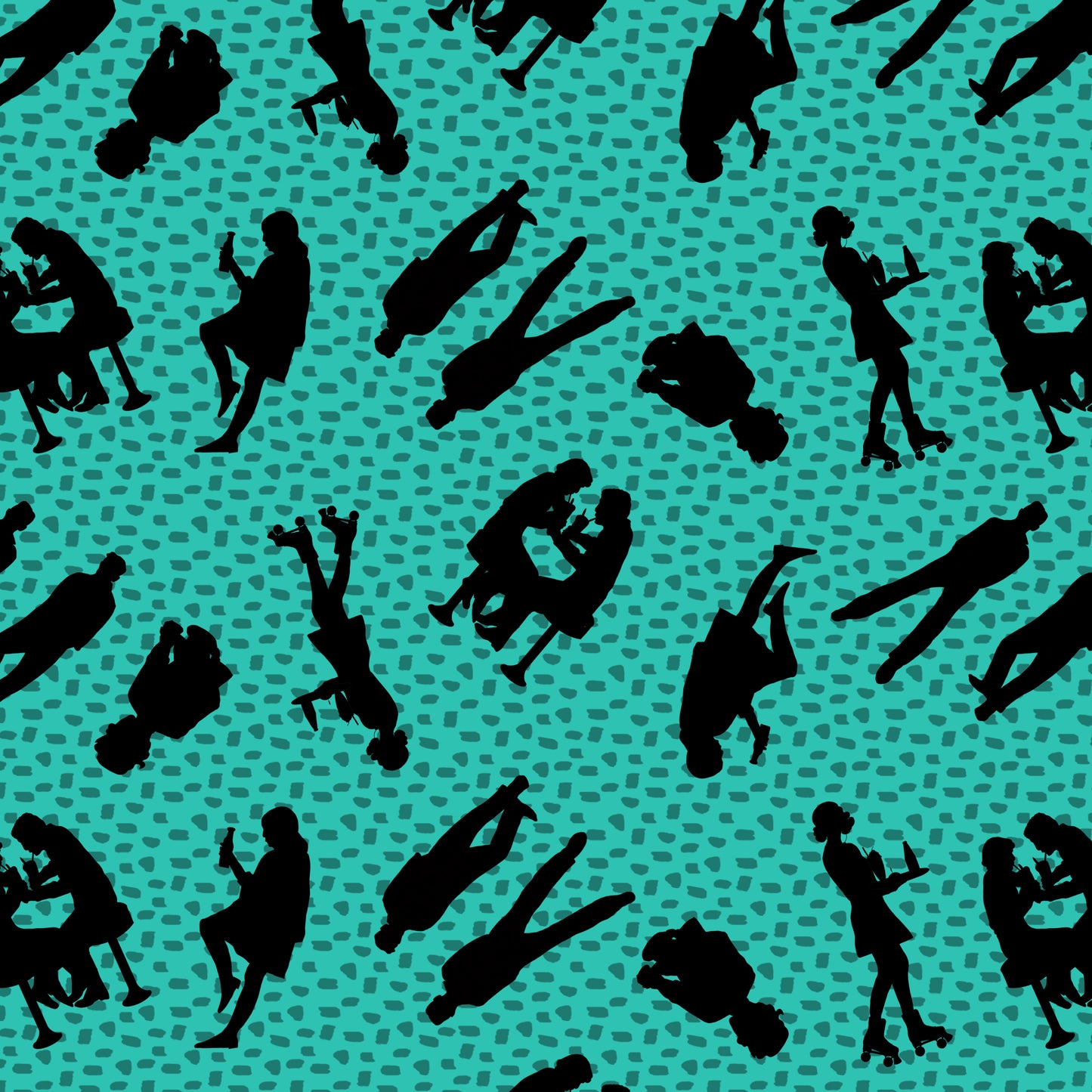 Diners & Drive-Ins By Jen Bucheli People Silhouettes Turquoise    2426-76 Cotton Woven Fabric
