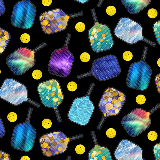 Sports by Elizabeth's Studio Pickleball Black 683E-BLACK Cotton Woven Fabric