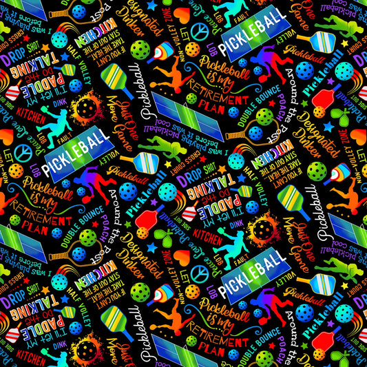 Pickleball by Gail Cadden Pickleball Black CD2274-BLACK Cotton Woven Fabric