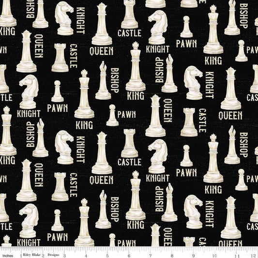 I'd Rather Be Playing Chess by Tara Reed Pieces Black     C11260-BLACK Cotton Woven Fabric