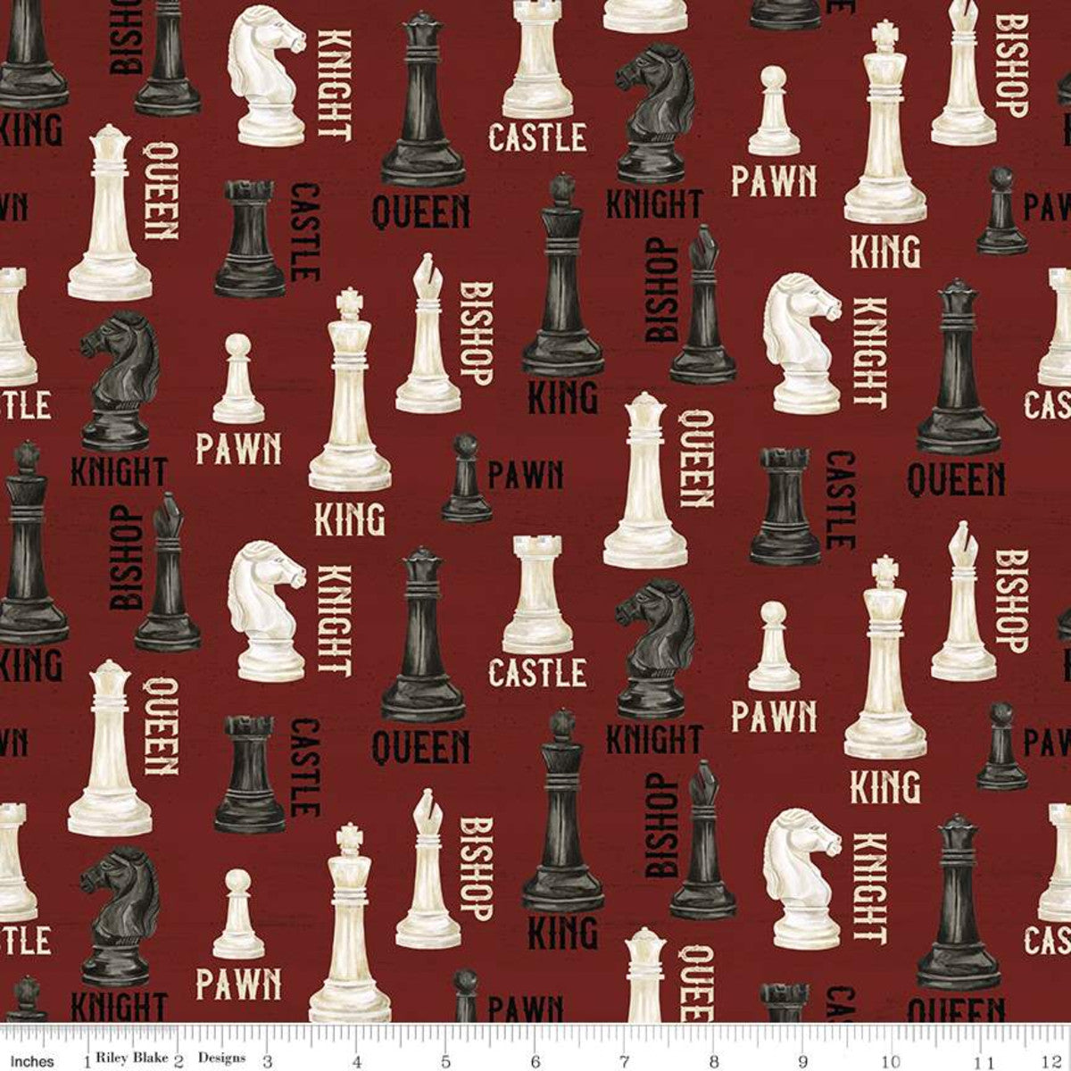 I'd Rather Be Playing Chess by Tara Reed Pieces Red     C11260-RED Cotton Woven Fabric