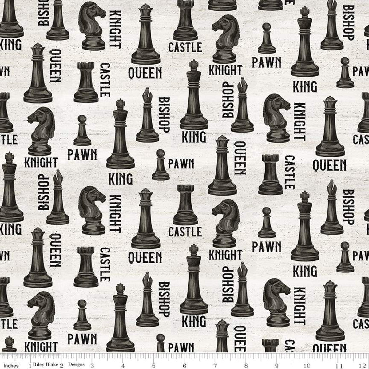 I'd Rather Be Playing Chess by Tara Reed Pieces White     C11260-OFFWHITE Cotton Woven Fabric