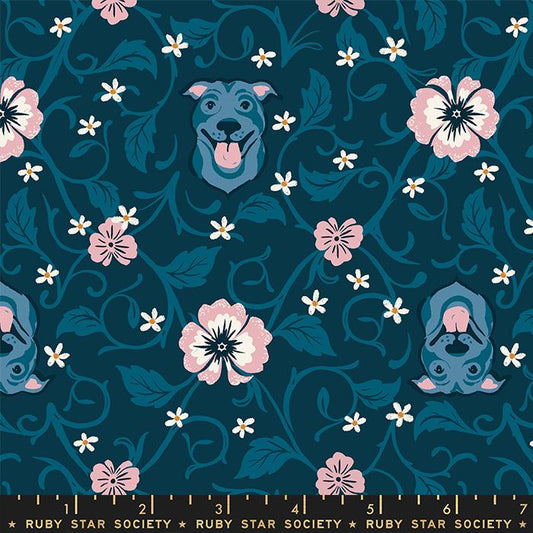 Dog Park by Sarah Watts of Ruby Star Society Pitbull Teal Navy    RS2095-14 Cotton Woven Fabric