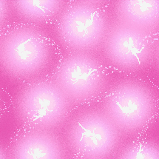 Pixies & Petals Glows in the Dark by Salt Meadows Studio Pixie Silhouettes Pink 195G-22 Cotton Woven Fabric