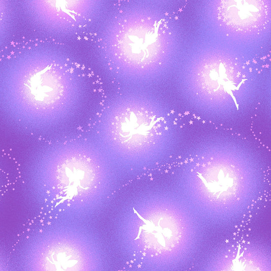 Pixies & Petals Glows in the Dark by Salt Meadows Studio Pixie Silhouettes Purple 195G-55 Cotton Woven Fabric