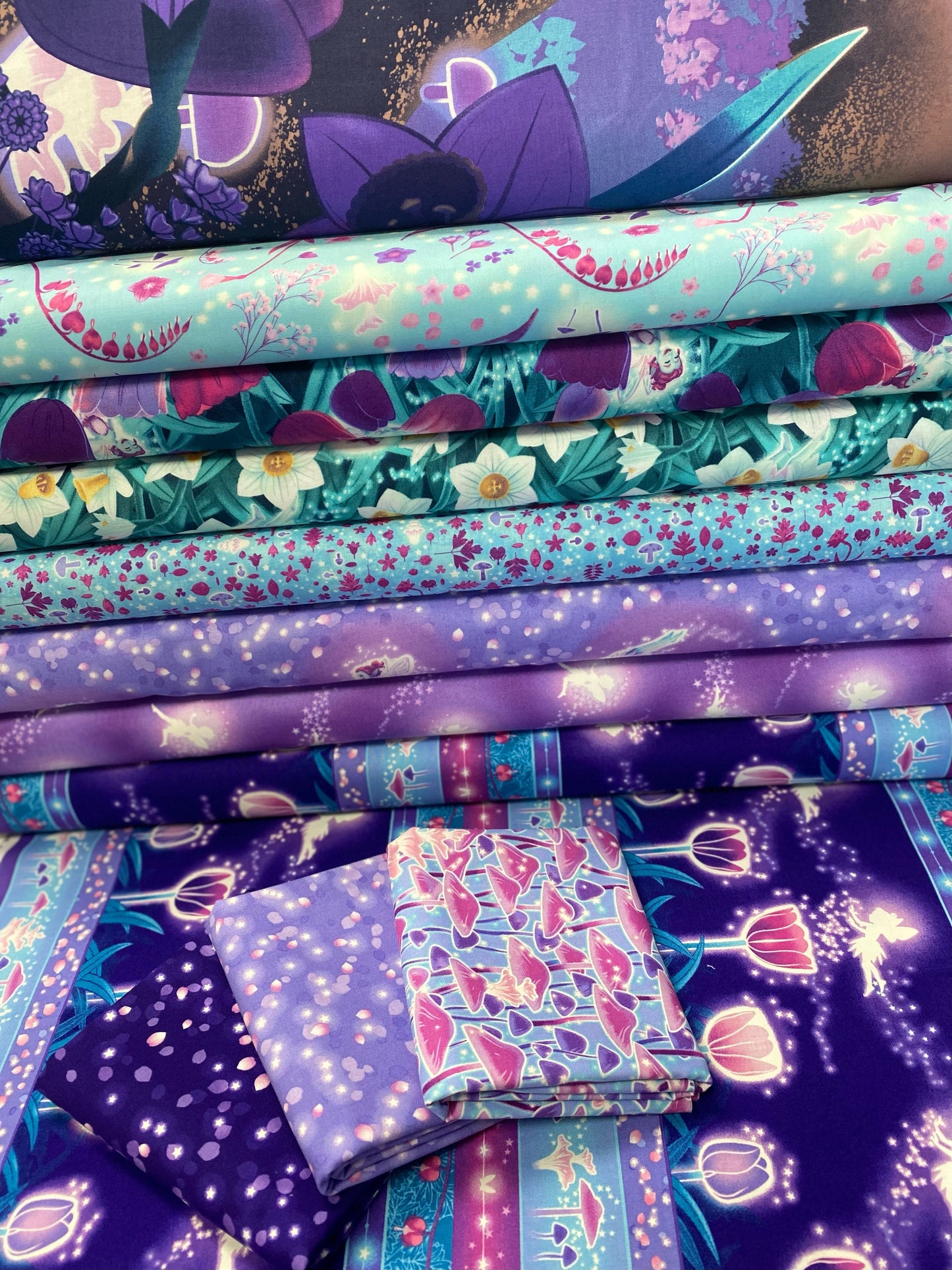 Pixies & Petals Glows in the Dark by Salt Meadows Studio Pixie Silhouettes Purple    195G-55 Cotton Woven Fabric