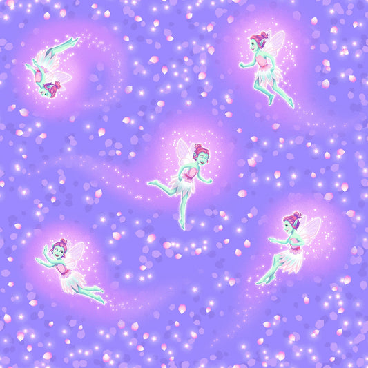 Pixies & Petals Glows in the Dark by Salt Meadows Studio Pixies Purple 190G-55 Cotton Woven Fabric