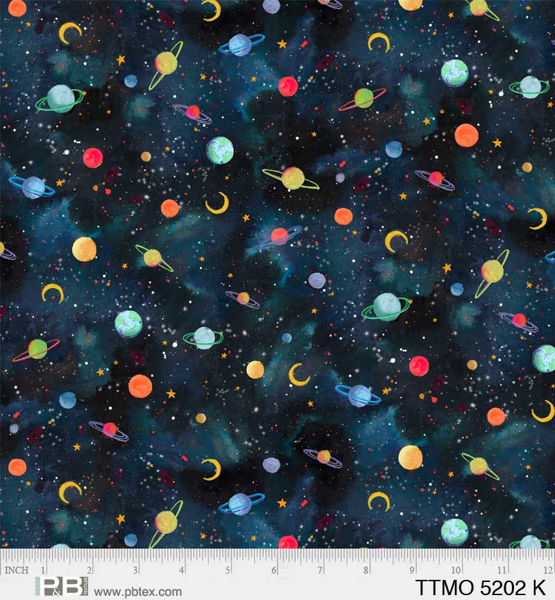 To The Moon by Rachel Nieman Planets Black    TTMO5202K Cotton Woven Fabric