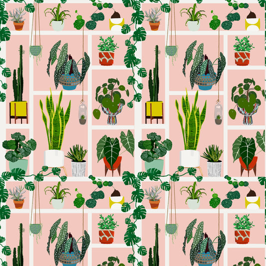 You Grow Girl by Jen Bucheli Plant Display Lt. Pink 2079-22 Cotton Woven Fabric