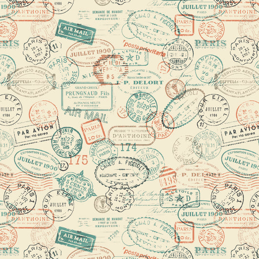 Time Travel by Urban Essence Designs Postal Stamps Ivory 3018-41 Cotton Woven Fabric