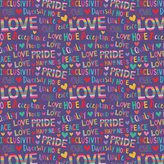 Bright Love by Lisa Whitebutton Pride Words Purple 120-22699 Cotton Woven Fabric