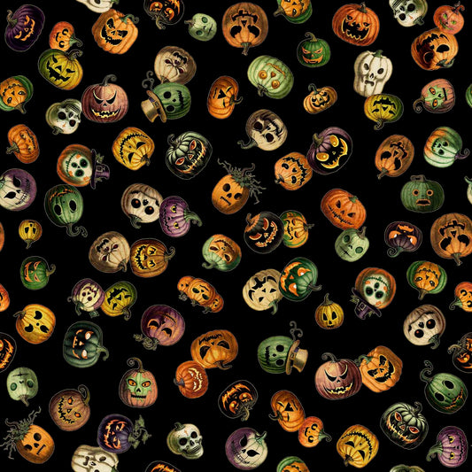Creepsville by Morris Creative Group Pumpkin Toss Black    30205J Cotton Woven Fabric