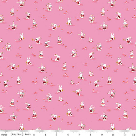 Down the Rabbit Hole by Jill Howath Rabbit Chase Pink C12944-PINK Cotton Woven Fabric