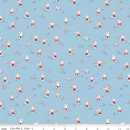 Down the Rabbit Hole by Jill Howath Rabbit Chase Sky    C12944-SKY Cotton Woven Fabric