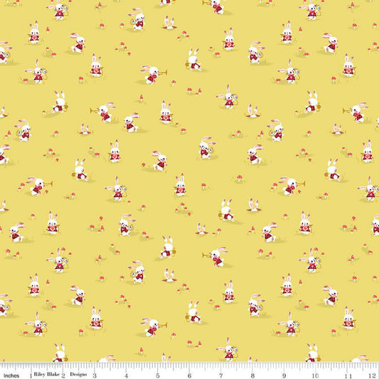 Down the Rabbit Hole by Jill Howath Rabbit Chase Yellow C12944-YELLOW Cotton Woven Fabric