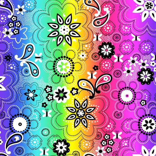 Love to All Rainbow Flowers Bright    FLLA-D68-A Cotton Woven Fabric