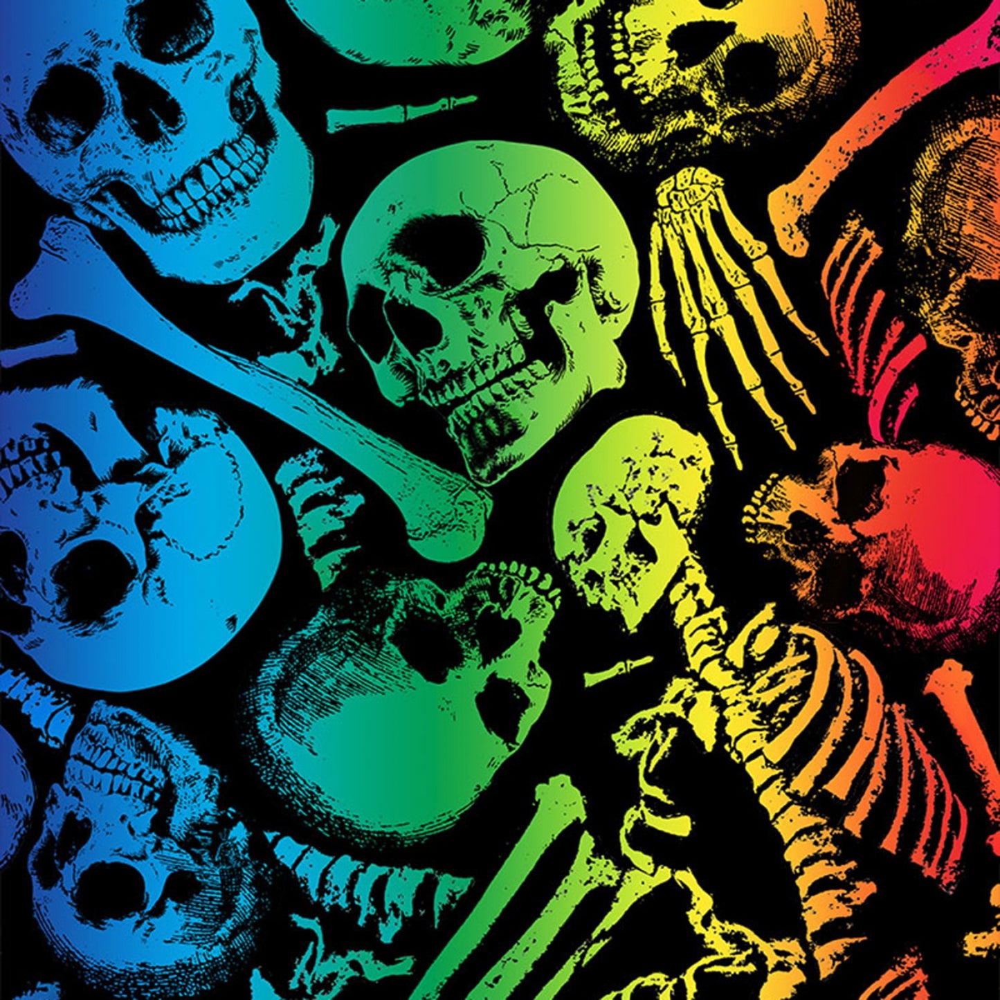No Bones About it Rainbow Skeletons Black    C1110-BLACK Cotton Woven Fabric