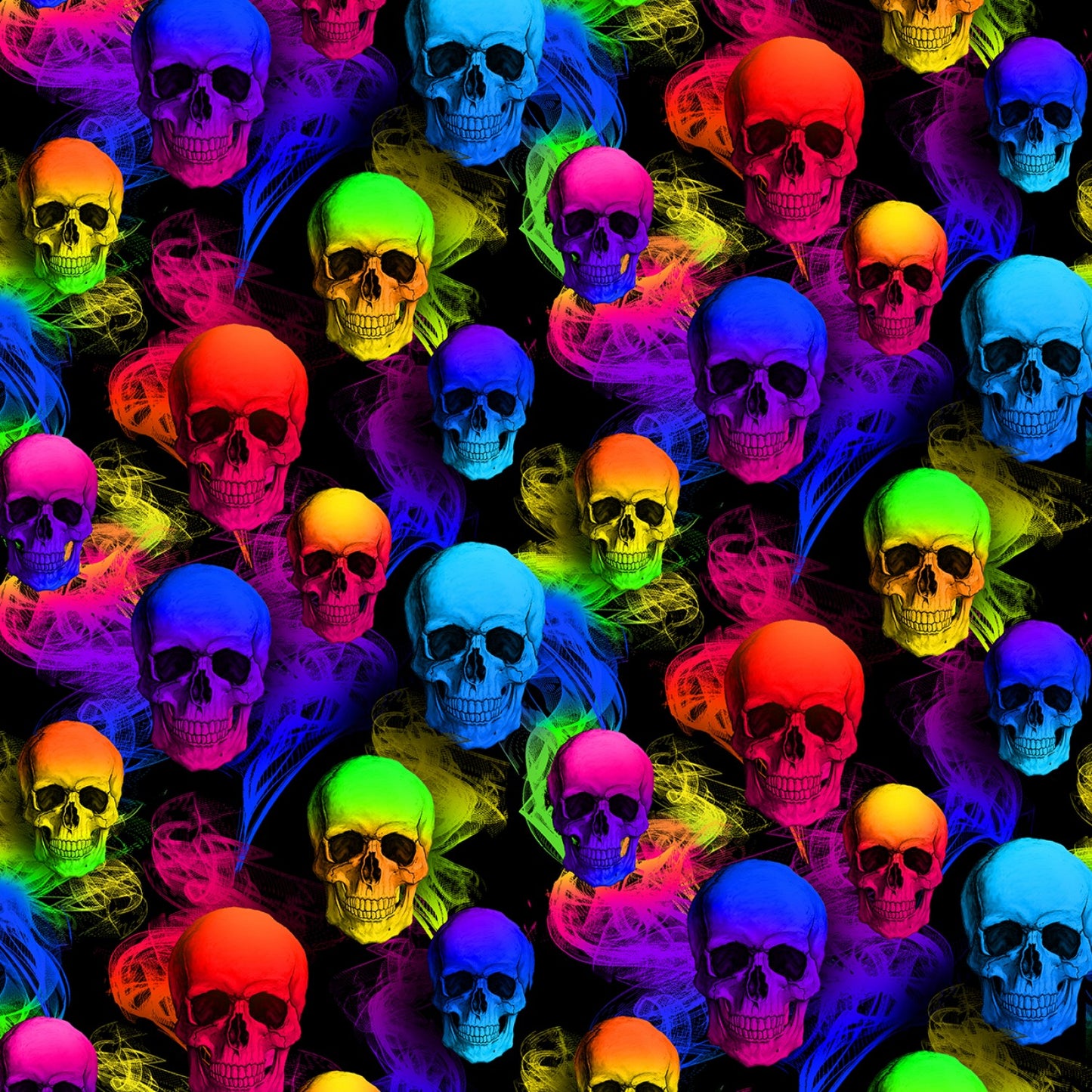 Skulls Rainbow Skull Smoke  CD1422-BLACK Cotton Woven Fabric