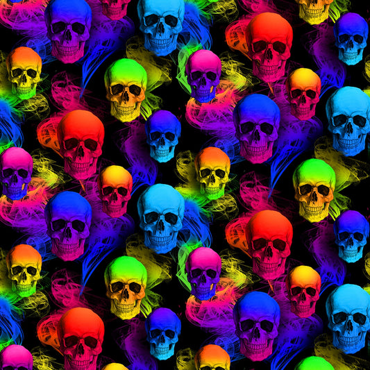 Skulls Rainbow Skull Smoke CD1422-BLACK Cotton Woven Fabric