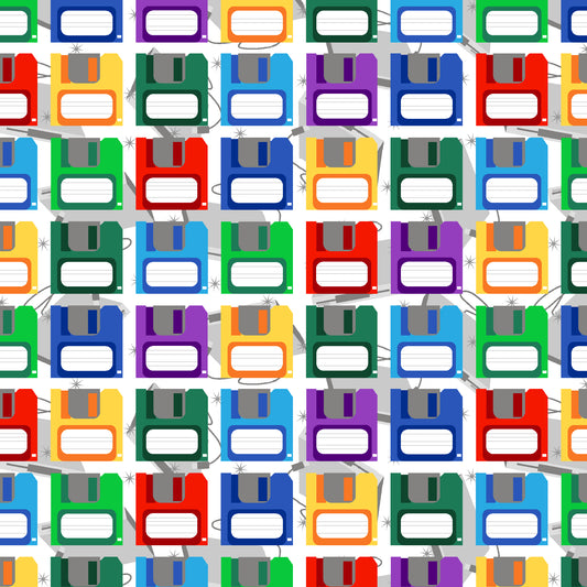 Data Point by Judy Gauthier Retro Floppy Disks White    6871-01 Cotton Woven Fabric