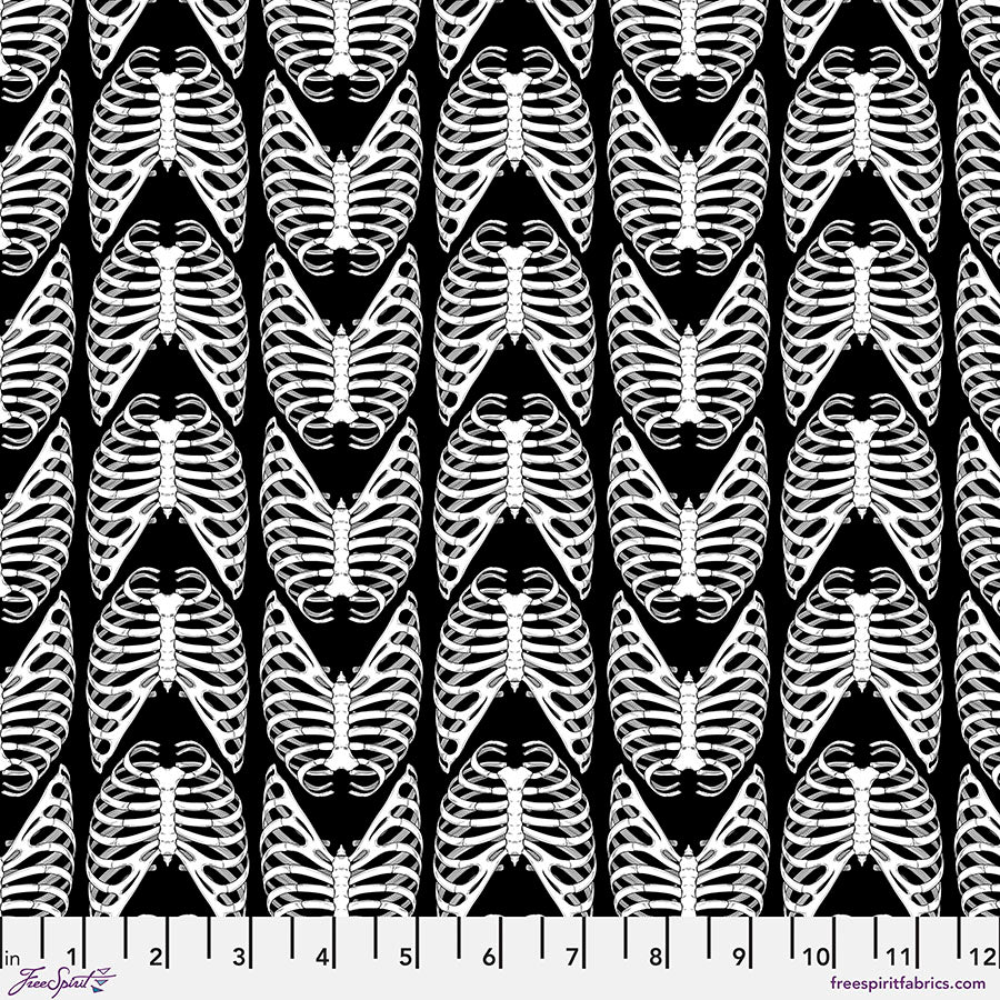 Scaredy Cat by Rachel Hauer Rib Bones    PWRH035.BLACK Cotton Woven Fabric