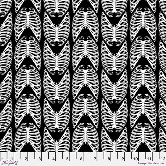 Scaredy Cat by Rachel Hauer Rib Bones    PWRH035.BLACK Cotton Woven Fabric