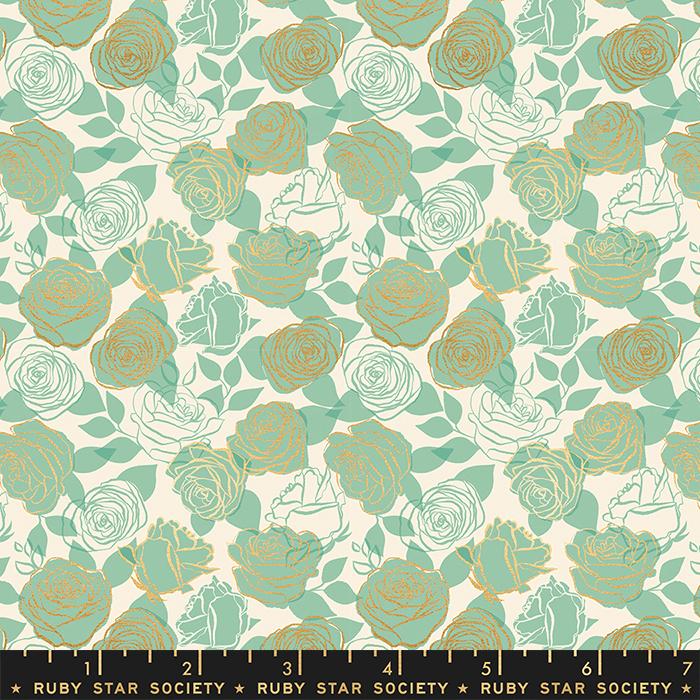 Curio by Melody Miller of Ruby Star Sociey Roses Moss Metallic    RS0063-12M Cotton Woven Fabric