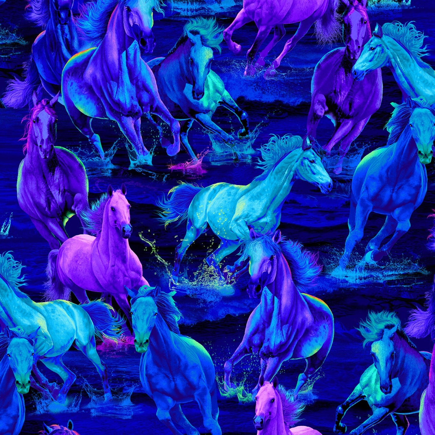 Midnight Run by Chong-A Hwang Running Midnight Horses Blue    CD1429-BLUE Cotton Woven Fabric
