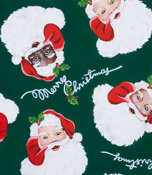 Christmas Time  Santa Around the World Green   8955c  Cotton Woven Fabric