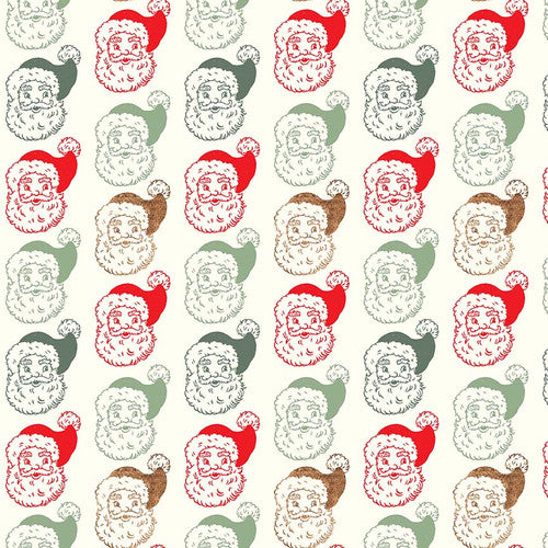 Vintage Whisper for Santa by Lucie Crovatto Santa Faces Multi    7029-86 Cotton Woven Fabric