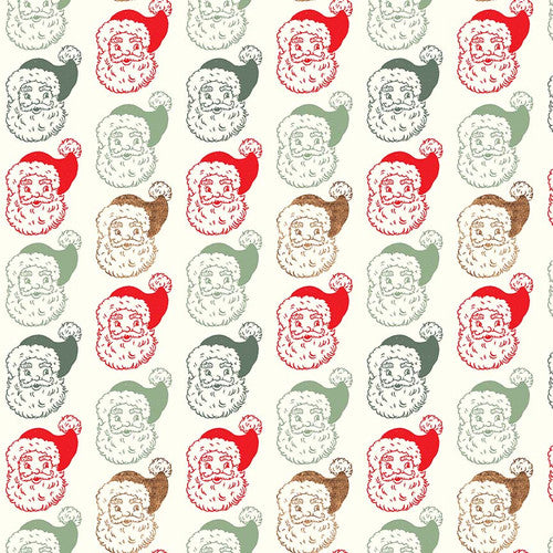 Vintage Whisper for Santa by Lucie Crovatto Santa Faces Multi 7029-86 Cotton Woven Fabric