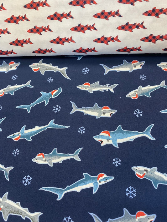 Santa Jaws Baby Shark White     ST-D2211WHITE Cotton Woven Fabric