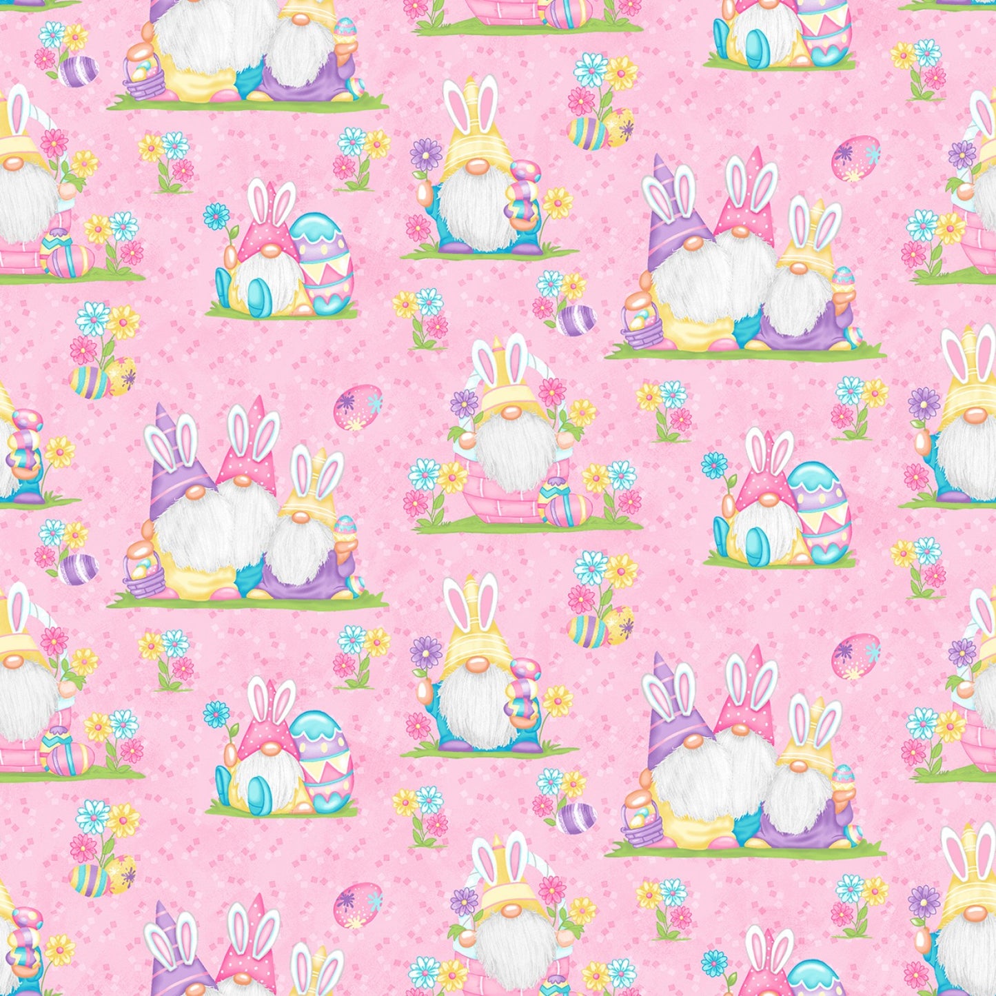 Hoppy Easter Gnomies by Shelly Comiskey Scenic Pink    564-22 Cotton Woven Fabric