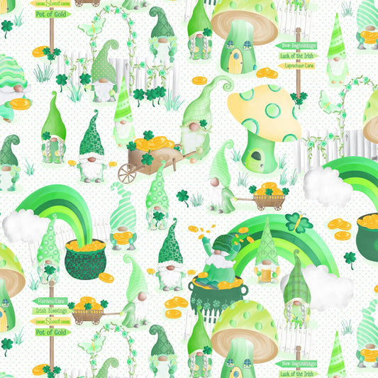 Lucky Gnomes by Andi Metz Scenic White 12666B-90 Cotton Woven Fabric