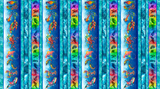 The Deep by David Bartholet Sea Creatures Decorative Stripe    29819X Cotton Woven Fabric