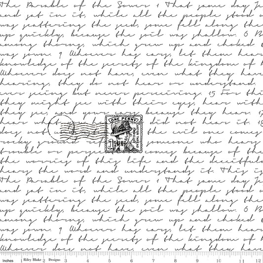 Sew Journal by J. Wecker Frisch Sewer Parable Text White    C13891-WHITE Cotton Woven Fabric
